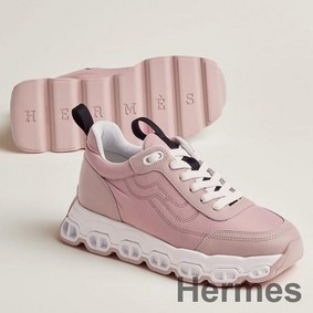 Hermes Women's Impulse Sneakers in Pink Fabric and Leather